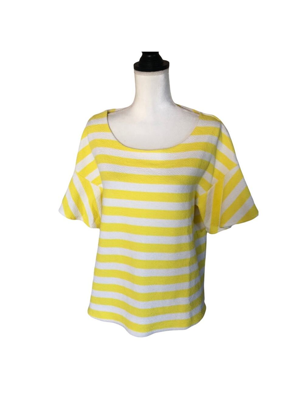 Anthropologie Postmark bright ruffle sleeve blouse yellow and white stripes